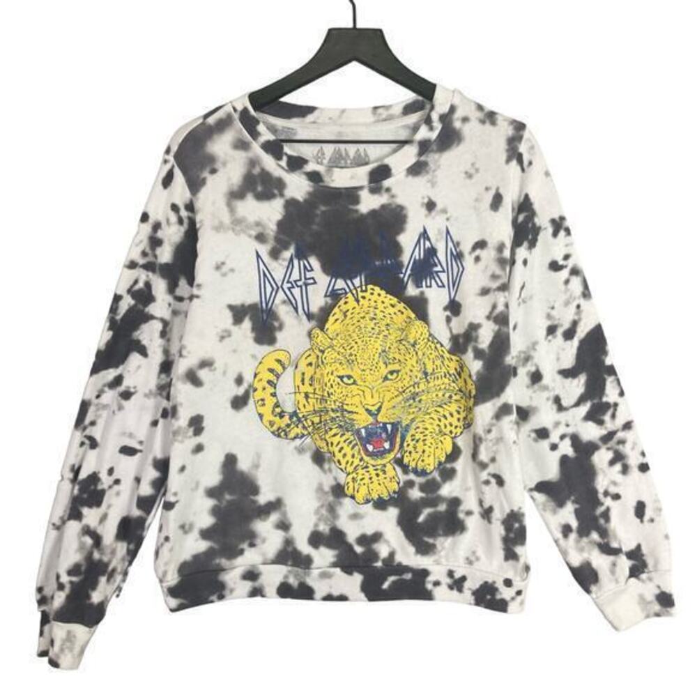 Def Leppard Band Tie Dye Pullover Sweatshirt Medium Unisex Rock Graphic